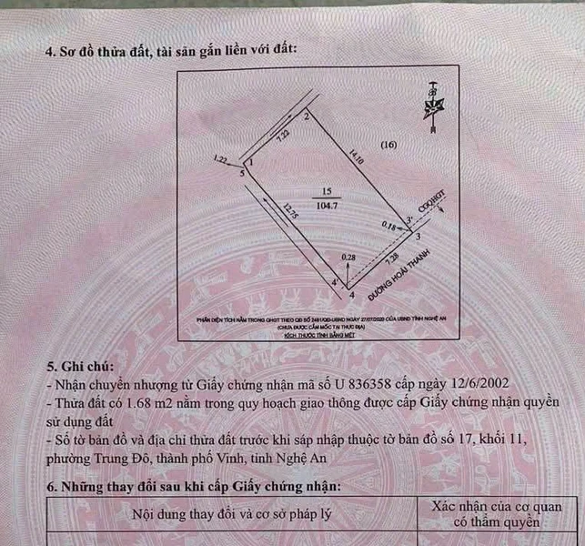 Bán lô đất mặt đường Hoài Thanh, 104.7m2, 4 tỷ, Nghệ An