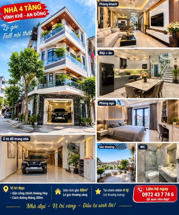 Bán nhà 4 tầng 60m² lô góc Vĩnh Khê, An Đồng, Hải Phòng