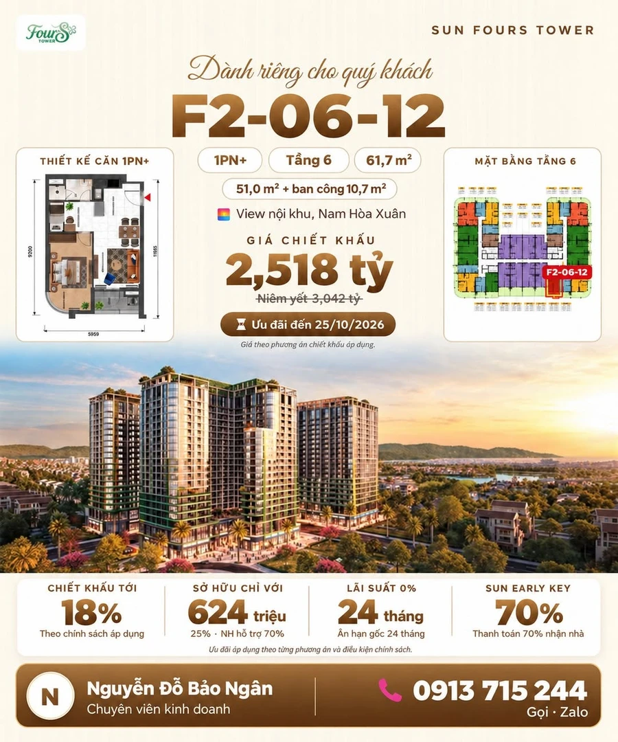 Bán căn 1PN+ 61,7m² Đà Nẵng, giá 2,518 tỷ - Ảnh 1