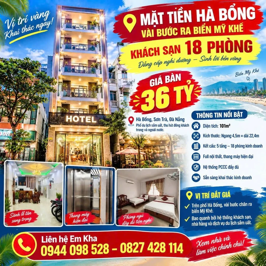 Bán khách sạn 18 phòng mặt tiền Hà Bổng Đà Nẵng 36 tỷ - Ảnh 1