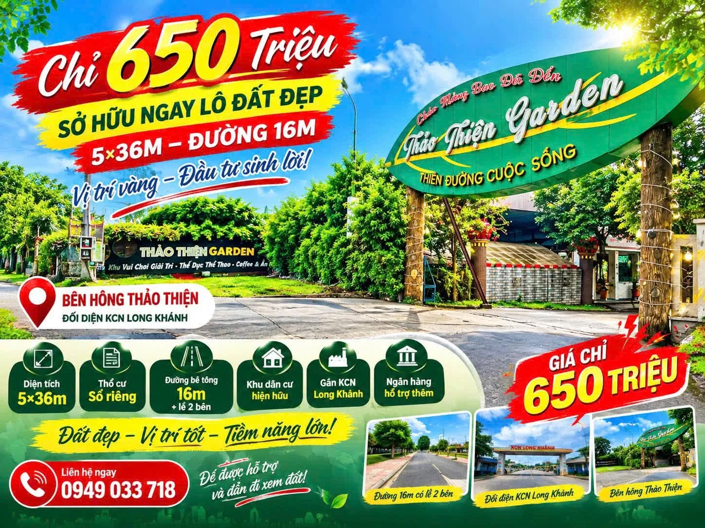 Bán lô đất 5×36m (180m²) 650 triệu Long Khánh - Ảnh 1