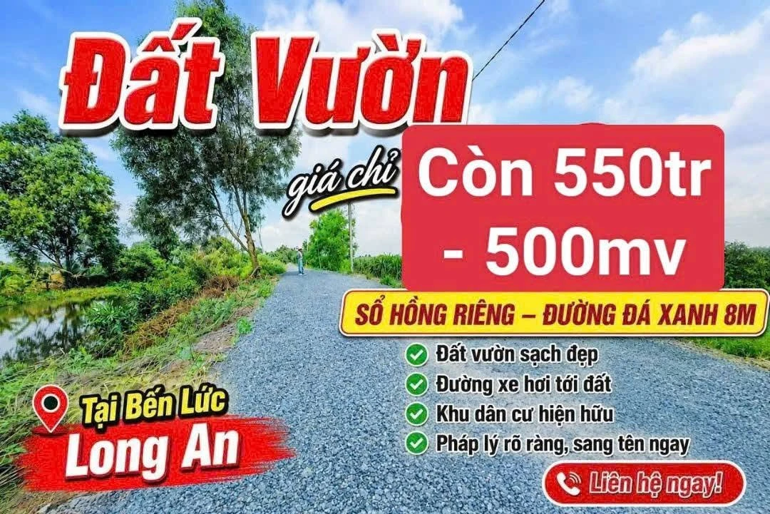 Bán 506m² đất vườn mặt tiền kênh Thạnh Lợi, Bến Lức, Long An - Ảnh 1