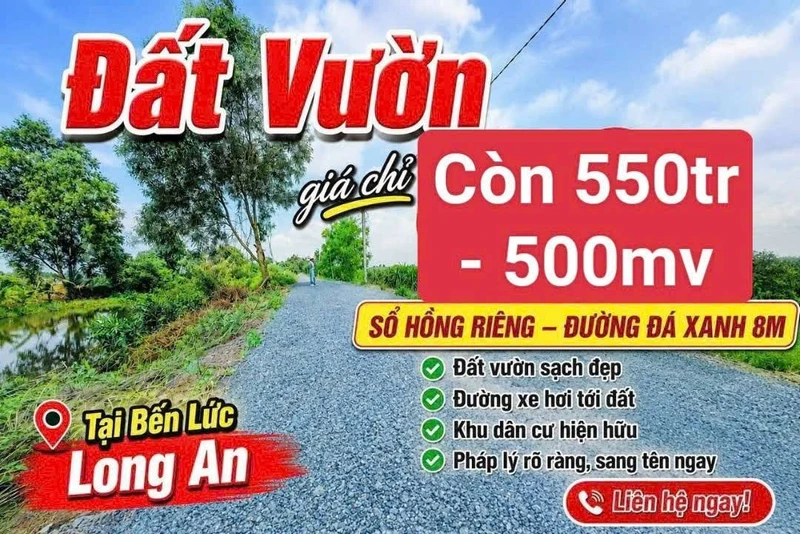 Bán 506m² đất vườn mặt tiền kênh Thạnh Lợi, Bến Lức, Long An