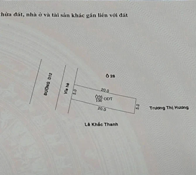 Bán đất 5x20 (100m²) đường D12 Phú Tân, giá 2 tỷ 950