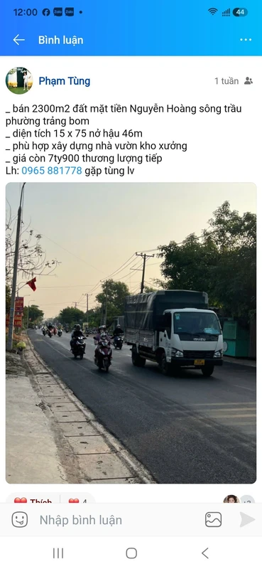 Bán đất mặt tiền Nguyễn Hoàng 2300m2 Trảng Bom 6 tỷ