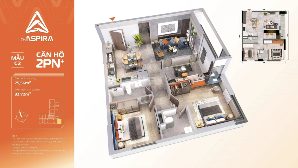 The Aspira - Căn hộ thông minh 2PN+ 83,72m2 vị trí góc, liền kề ga Metro, TT linh hoạt - Ảnh thu nhỏ 3