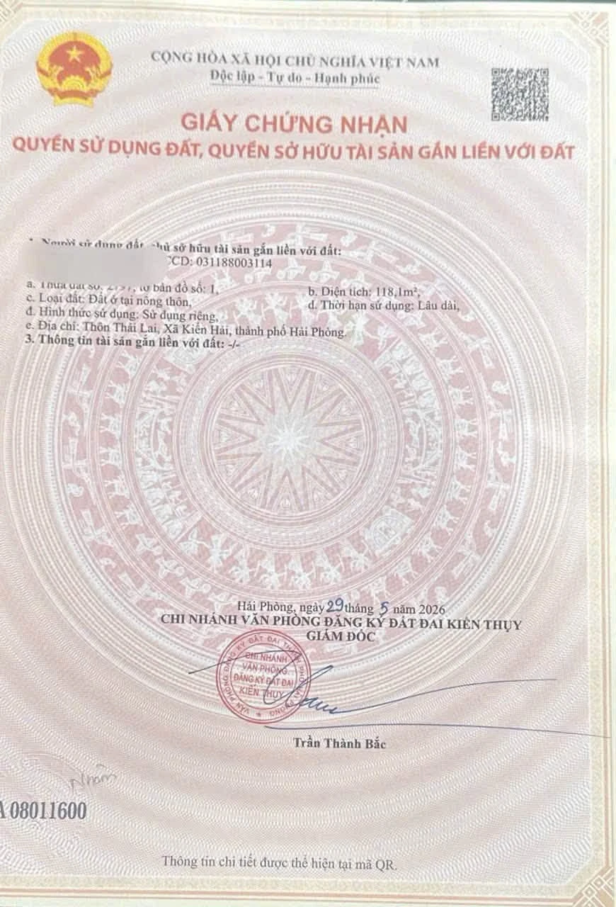 Bán lô đất 118m2 mặt tiền 4m tại Kiến Thụy, Hải Phòng - Ảnh 1