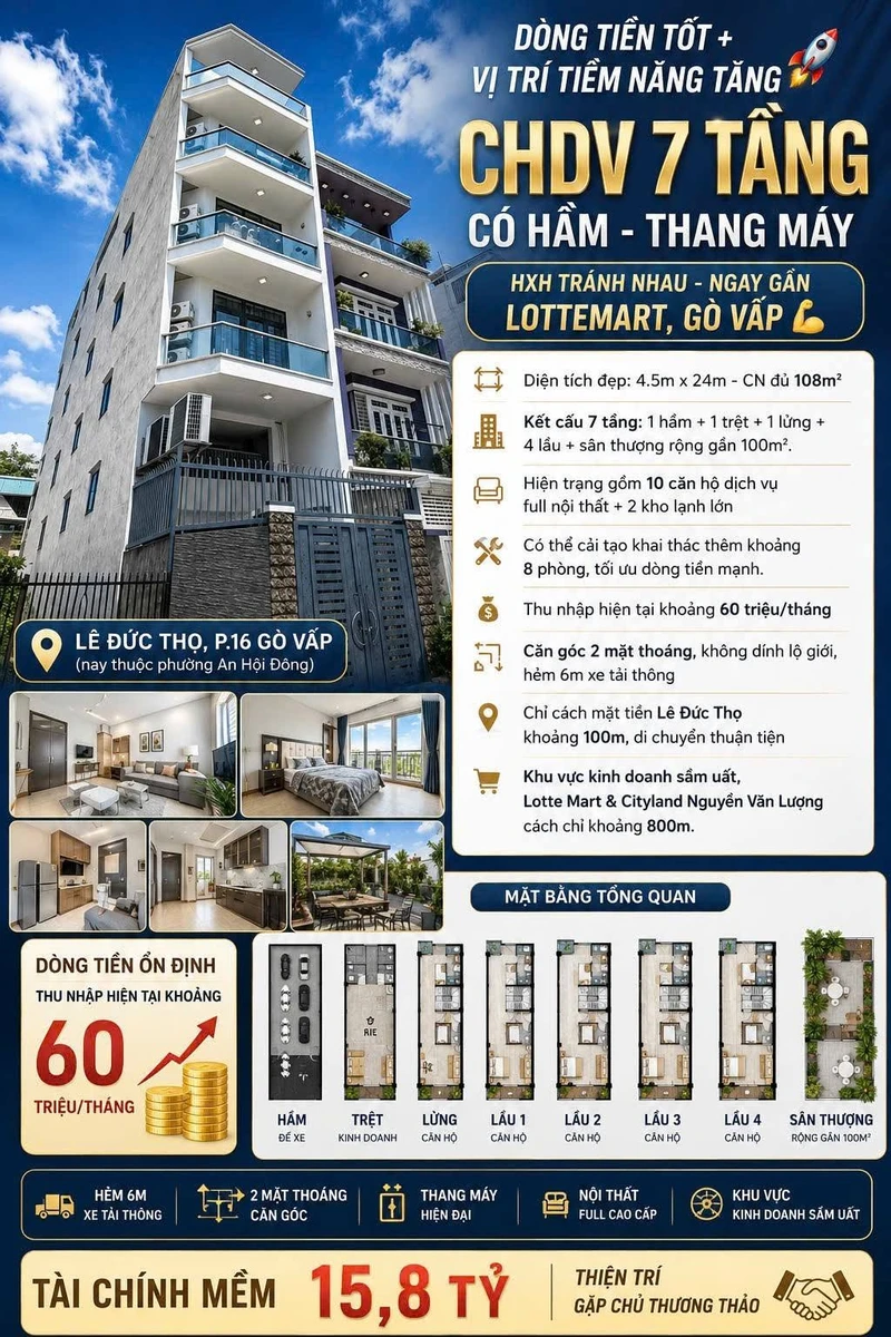 Bán CHDV 7 tầng có hầm Lê Đức Thọ, Gò Vấp, 108m², 15.8 tỷ - Ảnh 1