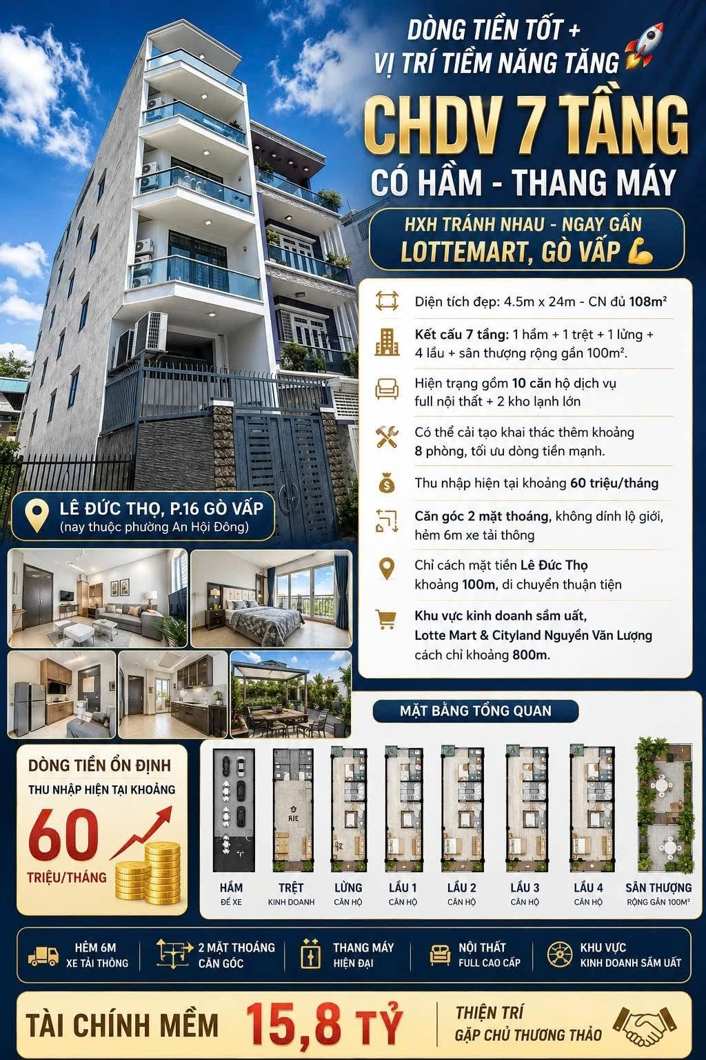Bán CHDV 7 tầng có hầm Lê Đức Thọ, Gò Vấp, 108m², 15.8 tỷ - Ảnh 1