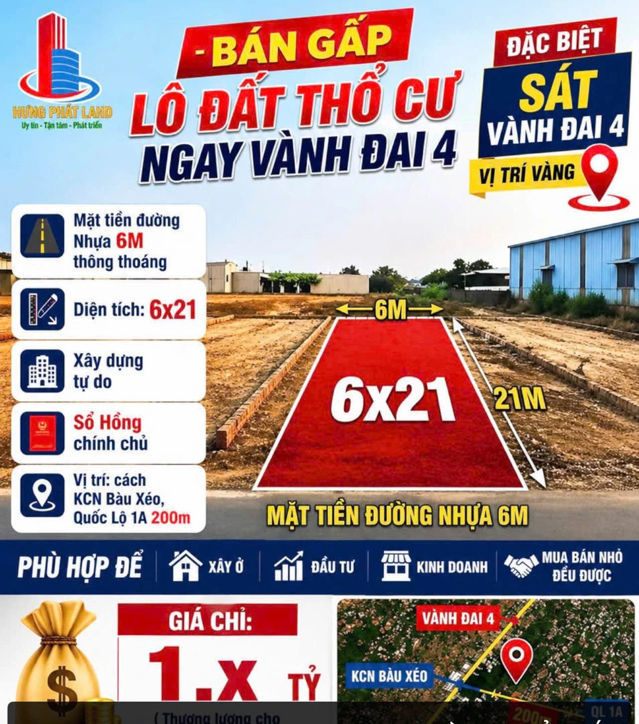 Bán đất kinh doanh 6x22m gần vành đai 4, trên 1 tỷ - Ảnh 1