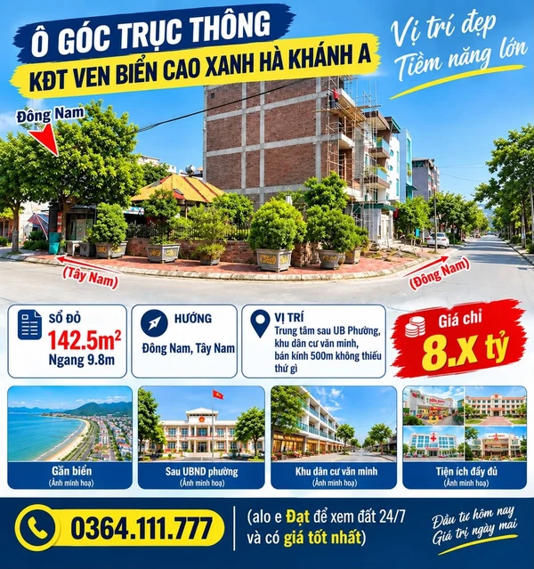 Đất góc 142.5m2 hướng Đông Nam KĐT Cao Xanh Hà Khánh