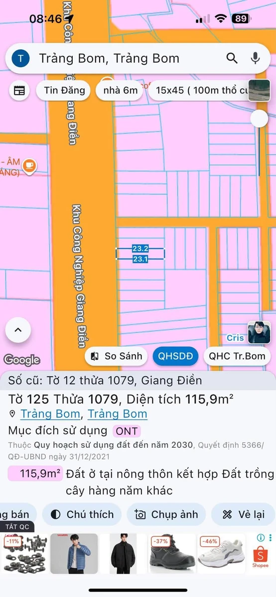 Bán đất mặt tiền khu công nghiệp Giang Điền 115m² giá 2,6 tỷ - Ảnh 1