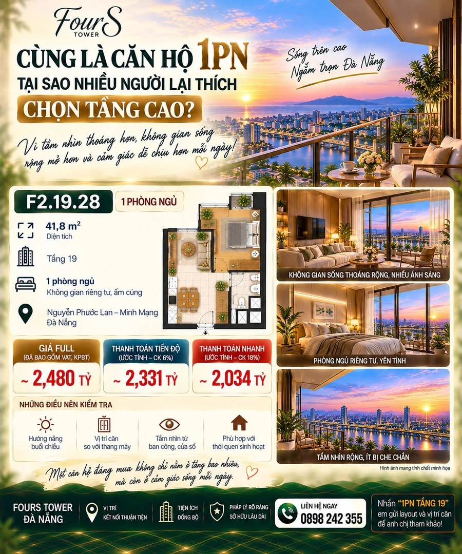 Bán căn hộ 1PN 55,8m² tại FourS Tower Đà Nẵng 3,195 tỷ - Ảnh 1