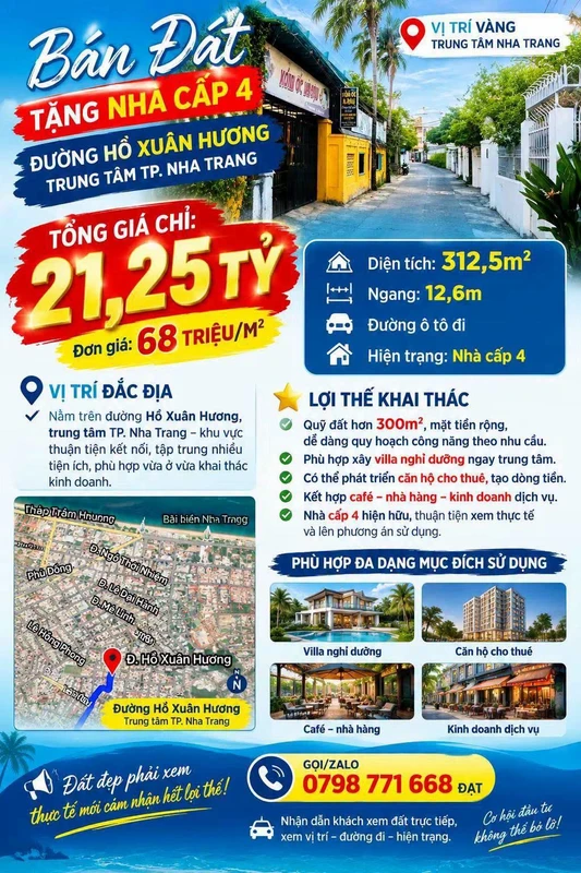 Bán đất trung tâm Nha Trang 312,5m² 21,25 tỷ