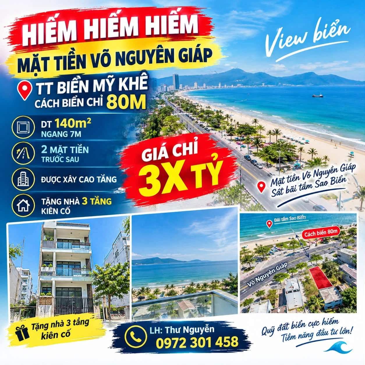 Bán đất mặt tiền Võ Nguyên Giáp 140m² gần biển Đà Nẵng 3 tỷ - Ảnh 1