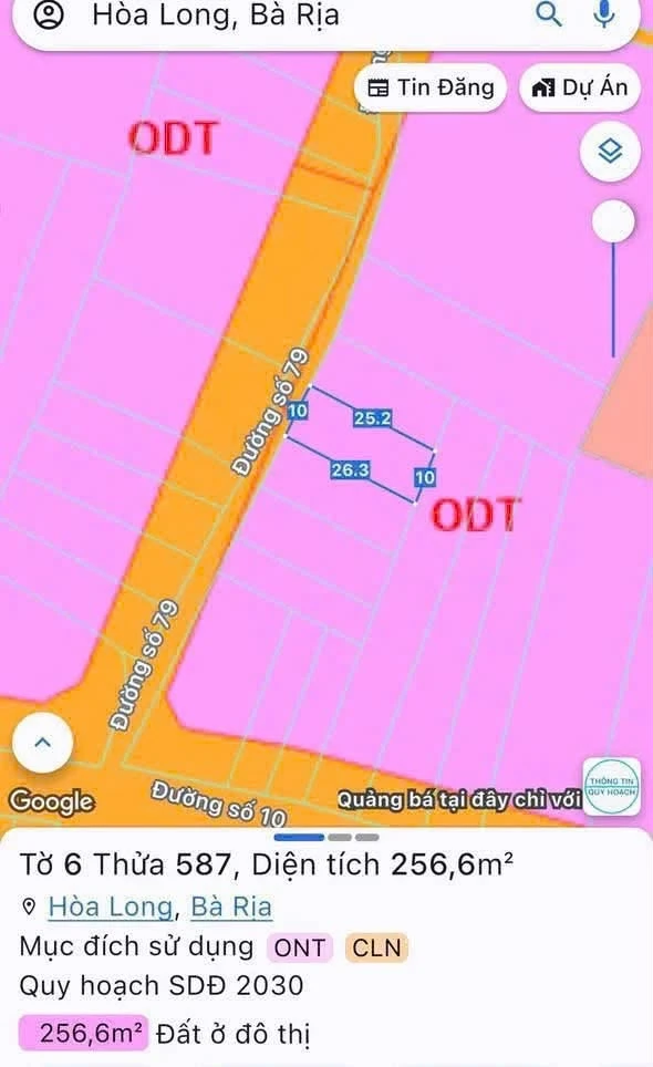 Bán đất 265m2 đường số 79 Hòa Long, phường Tam Long, giá 2,2 tỷ - Ảnh 1