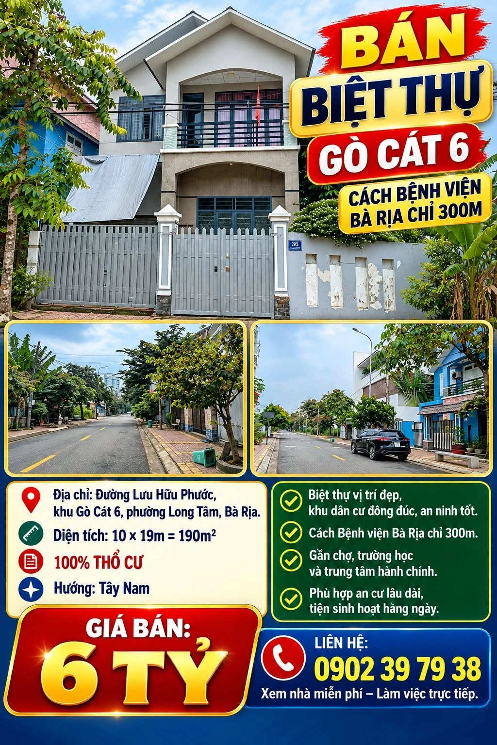 Bán biệt thự 190m² Gò Cát 6, Bà Rịa 6 tỷ - Ảnh 1