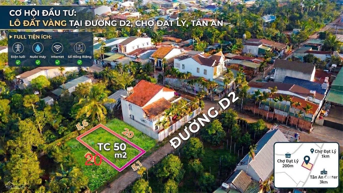 Bán đất 5,1x20m đường D2 Buôn Ju, Tân An, Buôn Ma Thuột giá 1,46 tỷ - Ảnh 1
