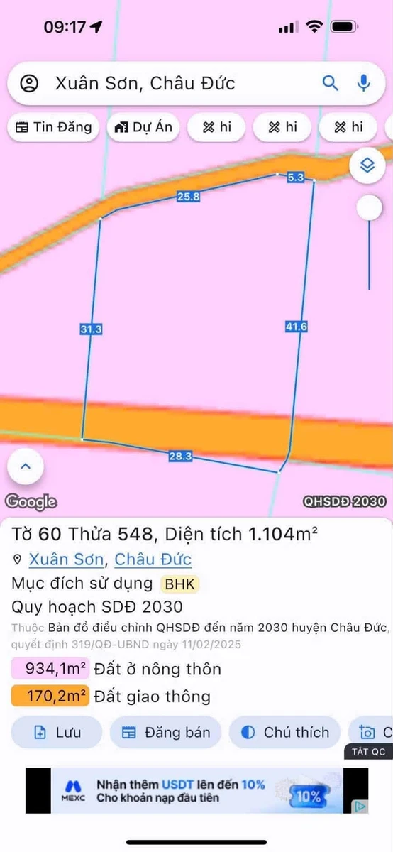 Bán đất Xuân Sơn Phủ Hồng 1.148m² 1 tỷ 1 - Ảnh thu nhỏ 2