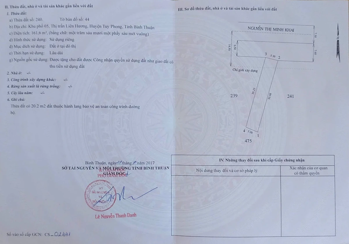 Bán gấp đất thổ cư mặt tiền 316,3m² đường Nguyễn Thị Minh Khai, Liên Hương, Tuy Phong - Ảnh thu nhỏ 2