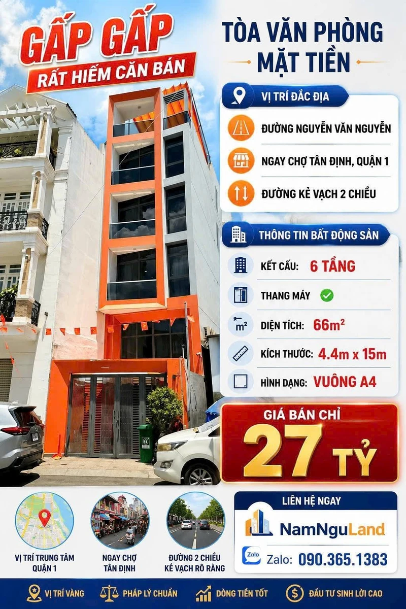 Bán văn phòng mặt tiền Quận 1, 66m², 27 tỷ - Ảnh 1
