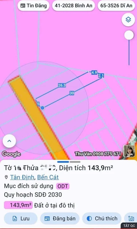 Bán lô đất 144m2 Bến Cát, Bình Dương, giá trên 1 tỷ