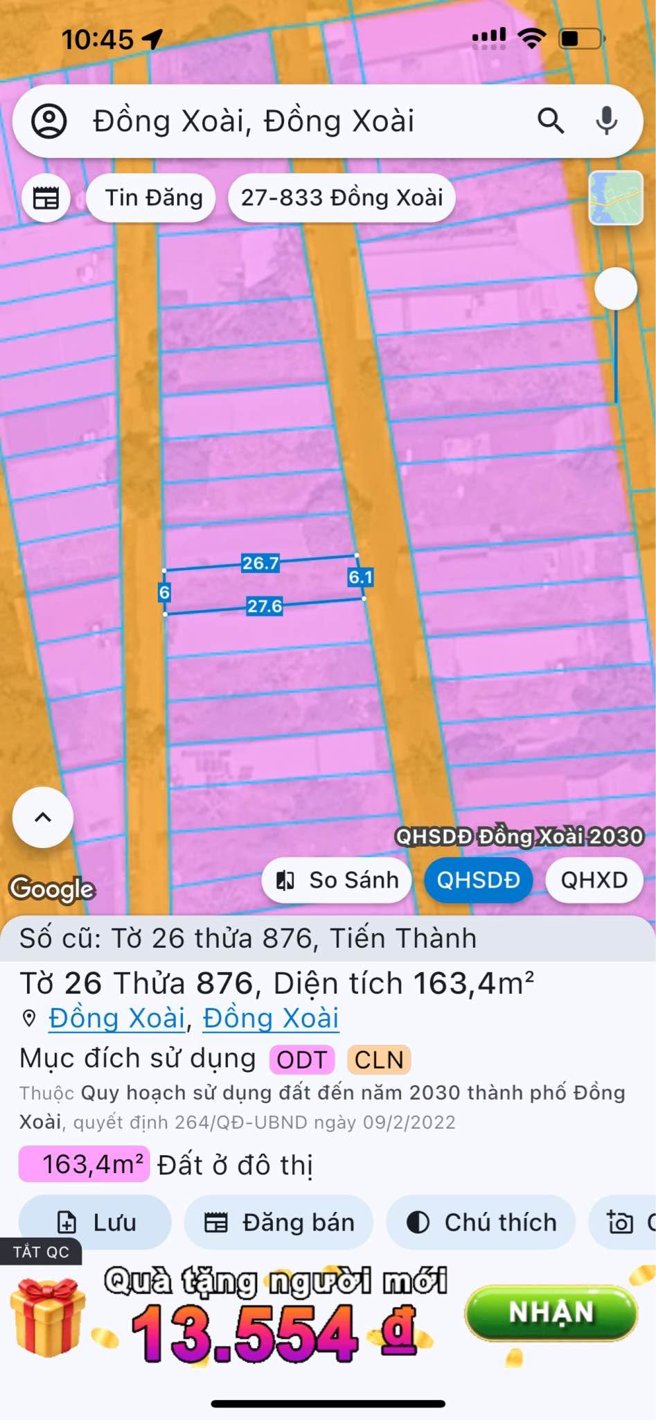 Bán đất Đồng Xoài, Bình Phước 162m² 1 tỷ 3 - Ảnh thu nhỏ 3
