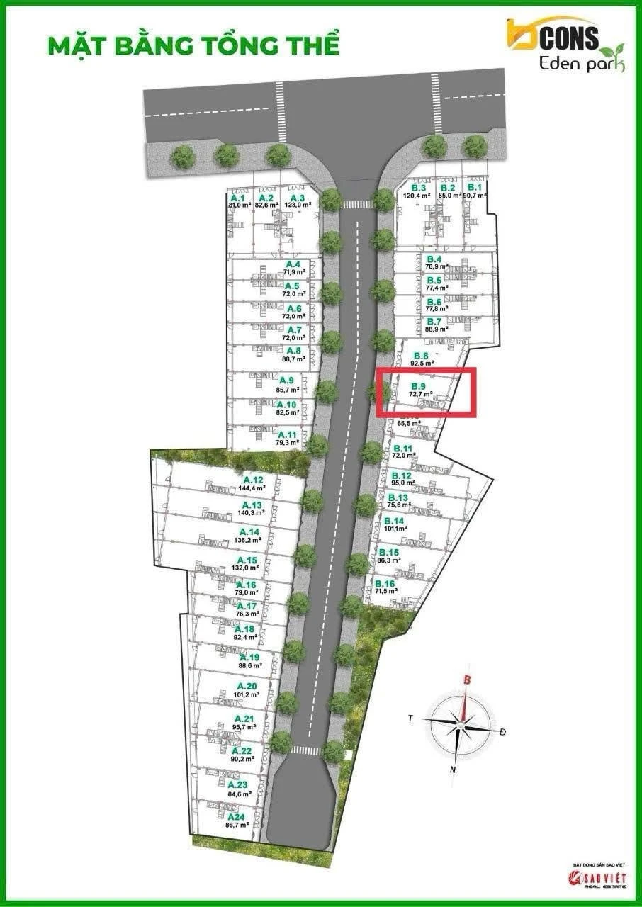 Nhà phố liền kề 4PN 5WC 200m2 Bcons Eden Park 5.98 tỷ - Ảnh 1