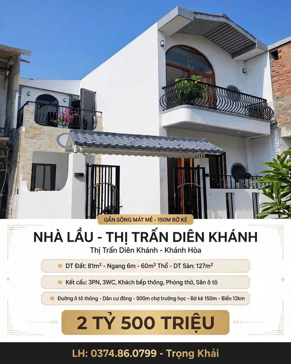 Bán nhà lầu 3PN 127m2 gần sông Diên Khánh Khánh Hòa