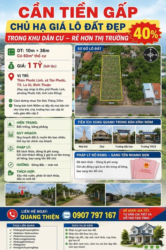 Bán lô đất 360m² rẻ hơn thị trường 40% tại La Gi, Lâm Đồng