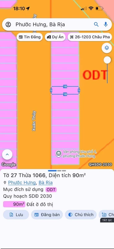 Bán đất mặt tiền Xuân Thuỷ, Bà Rịa, 90m2, 2 tỷ 480 triệu