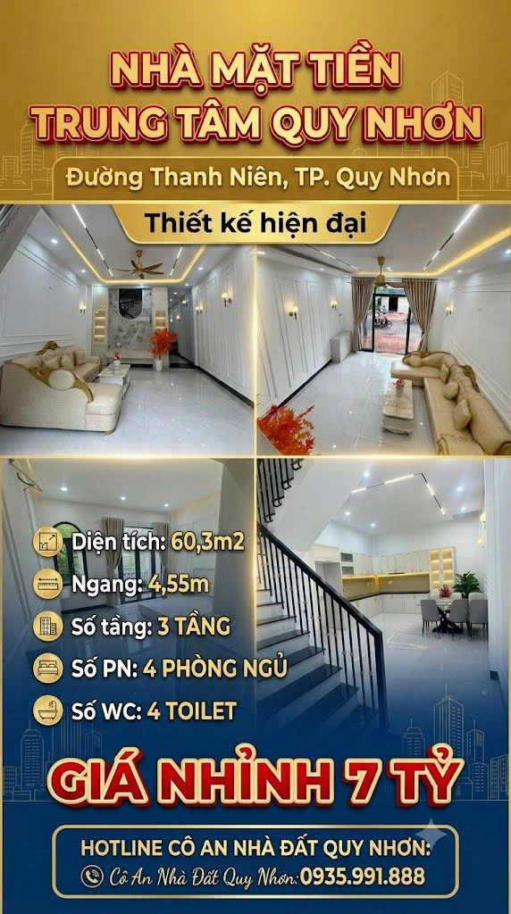Bán nhà mặt tiền Thanh Niên Quy Nhơn 60m2, 4 tầng - Ảnh 1