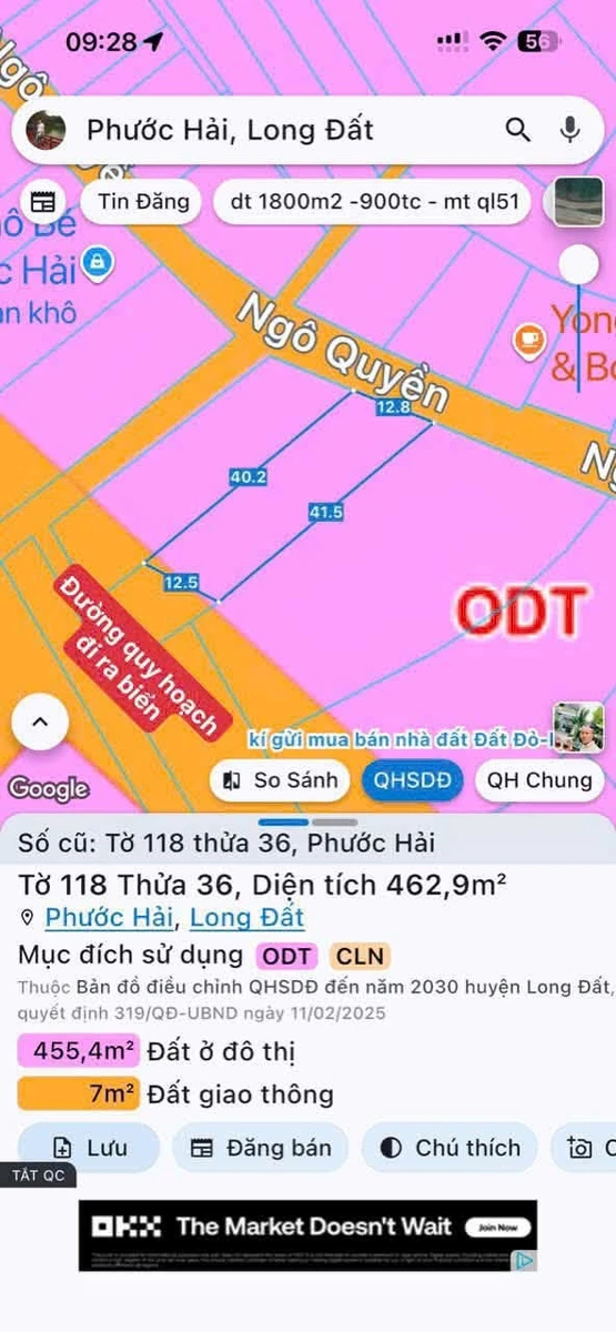 Bán đất mặt tiền Ngô Quyền 463m2, gần biển Phước Hải - Ảnh 1