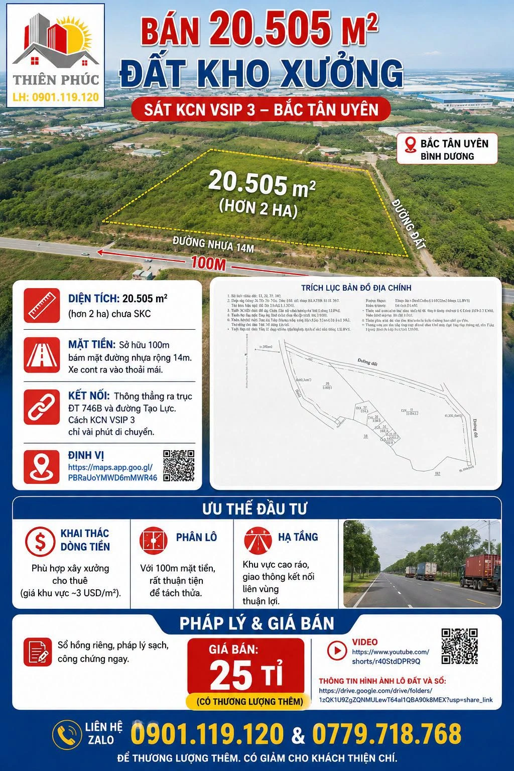 Bán hơn 2ha đất kho xưởng 20.505m² sát KCN VSIP 3, Bắc Tân Uyên, giá 24,9 tỷ - Ảnh 1