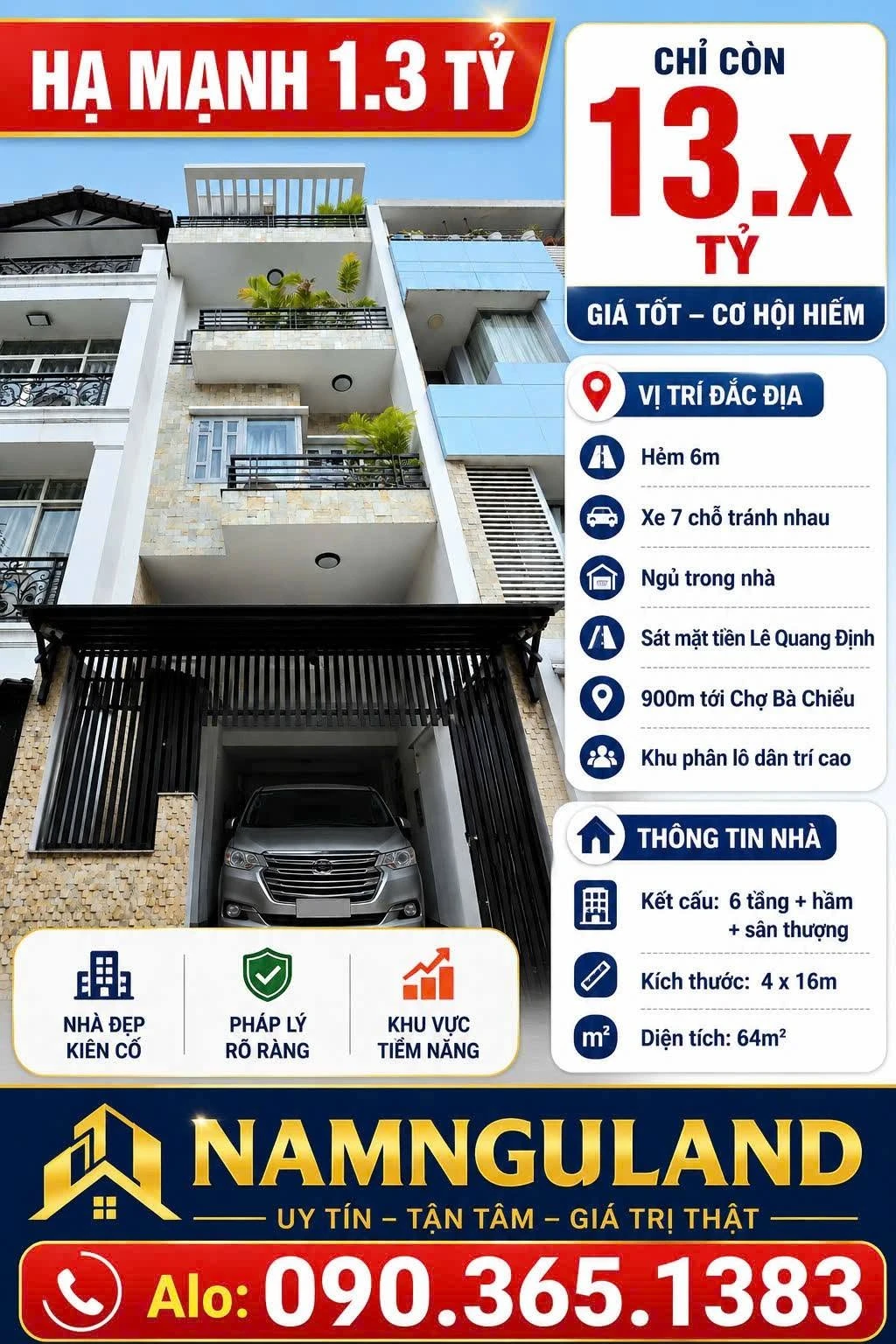 Bán nhà phố 6 tầng 64m² Lê Quang Định 13 tỷ - Ảnh 1