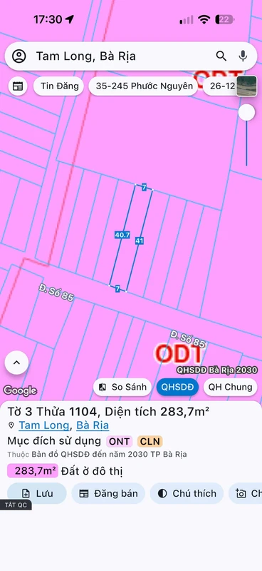 Bán lô đất mặt tiền đường 85 Hoà Long Bà Rịa 280m2