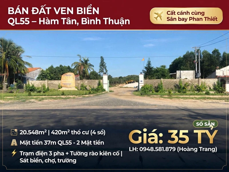 Bán đất ven biển QL55 Hàm Tân 20.548m² Bình Thuận