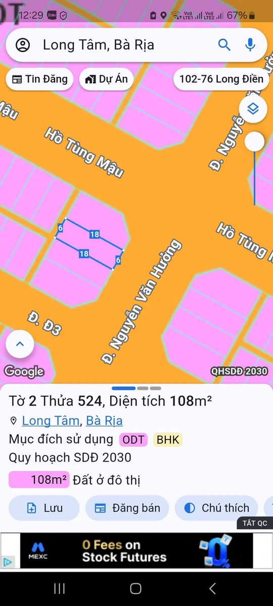 Bán đất mặt tiền Nguyễn Văn Hương, Bà Rịa 108m2, 3 tỷ 4 - Ảnh thu nhỏ 2