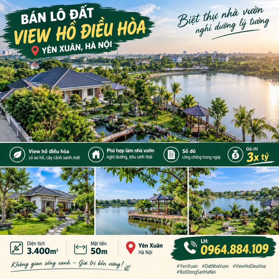 Bán biệt thự nhà vườn 3.400m² view hồ Yên Xuân, Hà Nội - Ảnh 1