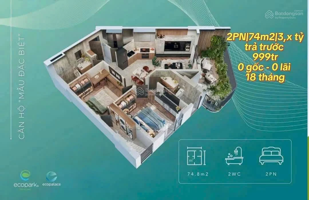 Căn hộ 2PN 72m Eco Palace Buôn Ma Thuột ban công rộng, mỗi tầng hiếm có 1 căn - Ảnh 1