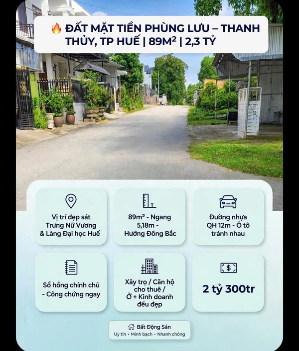 Bán đất mặt tiền Phùng Lưu Huế 89m² 2,3 tỷ