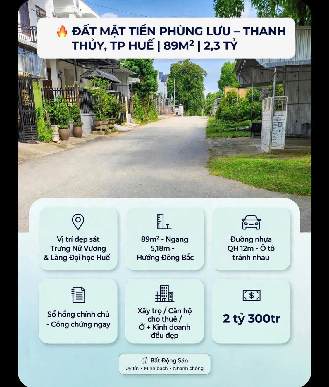 Bán đất mặt tiền Phùng Lưu Huế 89m² 2,3 tỷ - Ảnh 1