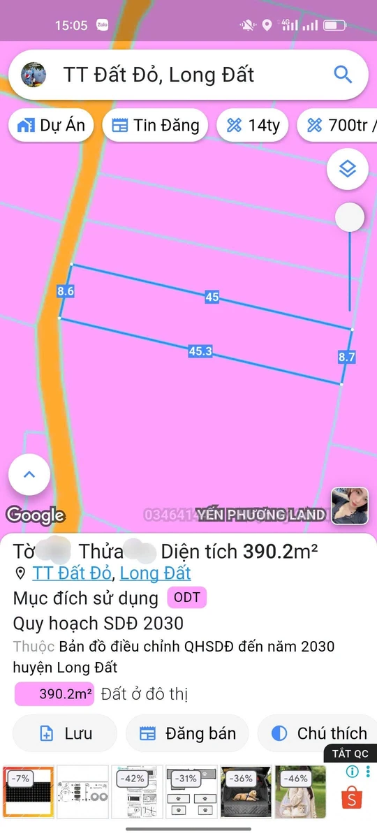 Bán đất 390m2 trung tâm thị trấn Đất Đỏ 1 tỷ 350 triệu - Ảnh thu nhỏ 3