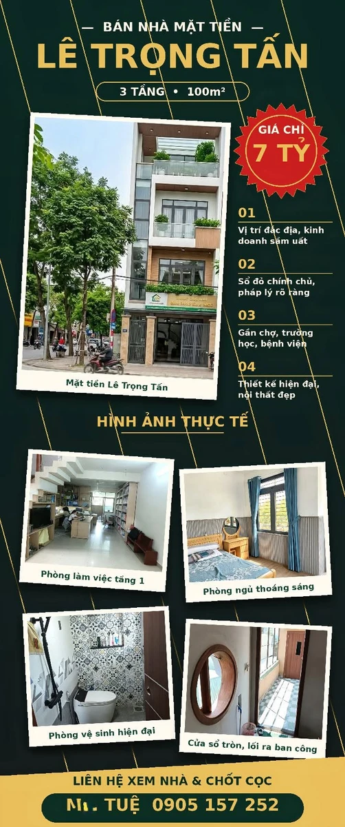Bán nhà mặt tiền Lê Trọng Tấn 100m2, 3 phòng ngủ, 6.99 tỷ - Ảnh 1