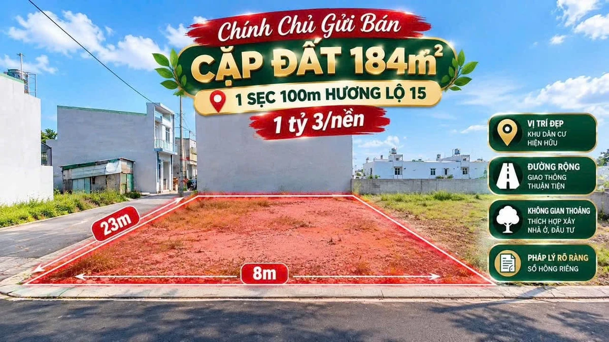 Bán 2 lô liền kề mặt tiền 8x23m, 184m², 300 triệu, Tân Triều - Ảnh 1