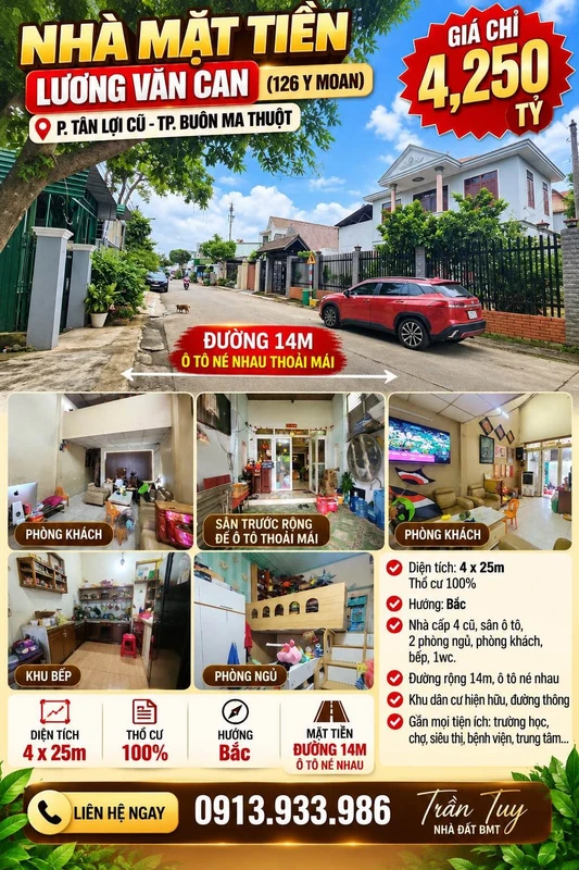 Bán đất mặt tiền Lương Văn Can Tân Lợi Buôn Ma Thuột 4x26m