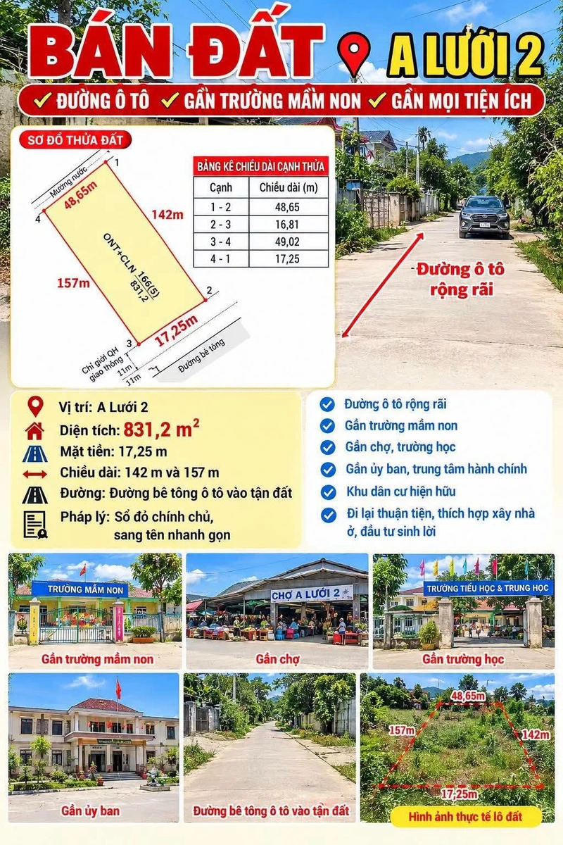 Bán lô đất 831.5m² A Lưới 2, TP Huế, giá 800 triệu - Ảnh 1