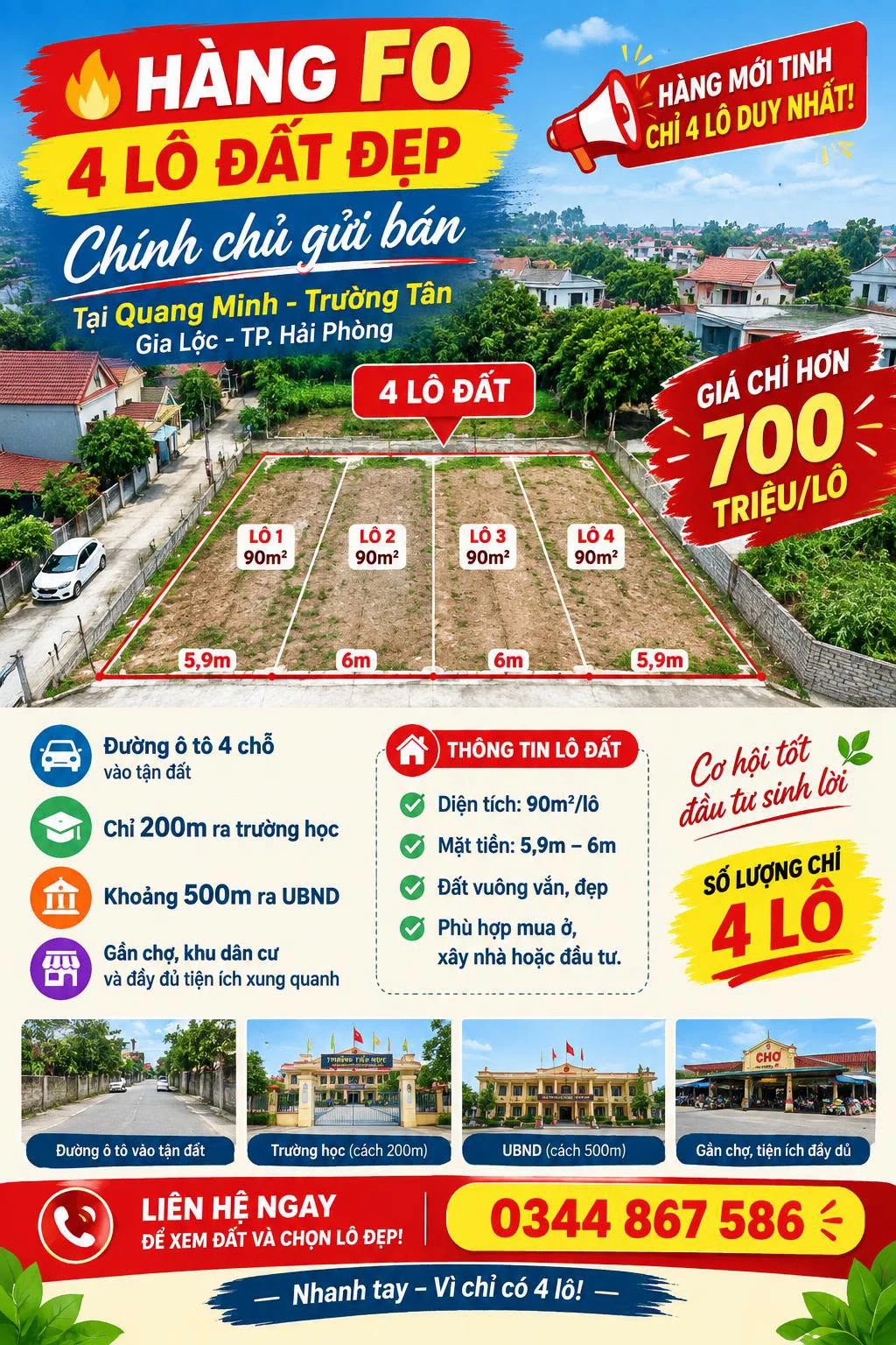 Bán đất Quang Minh Hải Phòng 90m² hơn 700 triệu - Ảnh 1