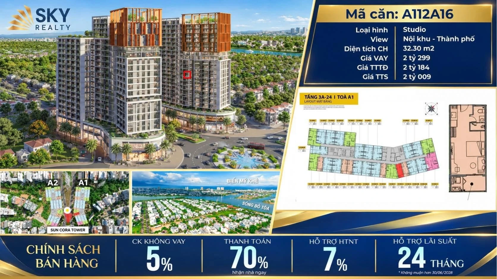 Bán studio Sun Cora Tower 32,3m² giá 2 tỷ 9 Đà Nẵng - Ảnh 1