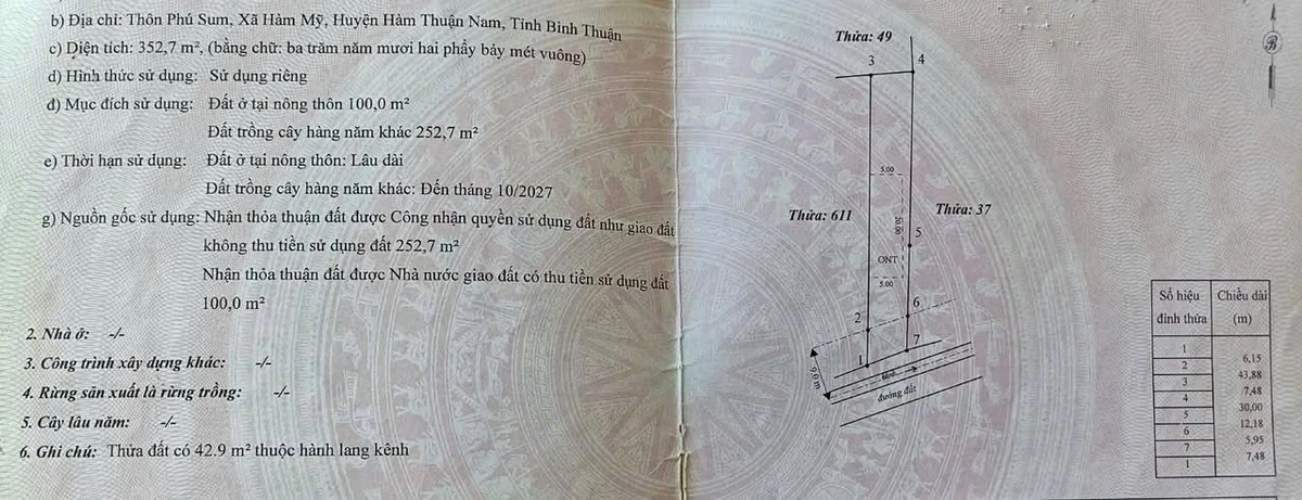 Bán đất thổ cư mặt tiền kênh nước 352m² Hàm Mỹ - Ảnh 1